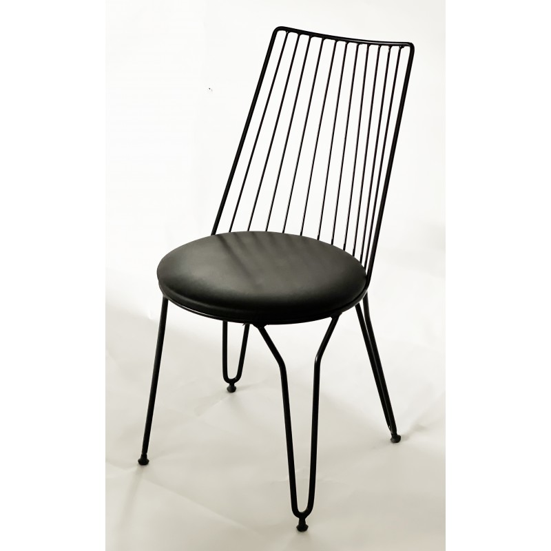 scaun metalic negru cu sezut tapitat